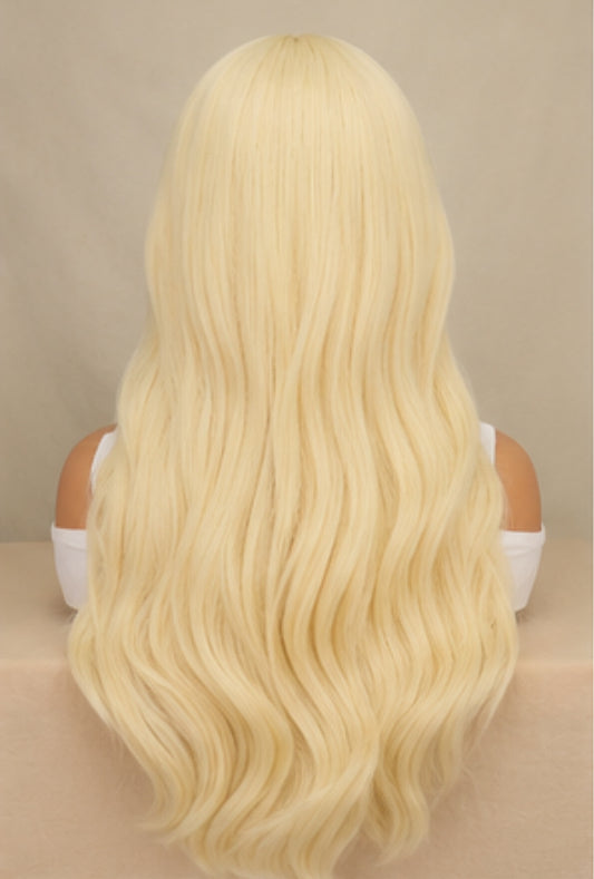 Long Wavy Platinum Blonde Hair Wigs Bangs Women Fashion Natural Daily Cosplay US