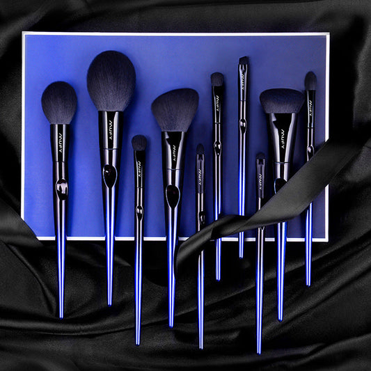 blue 10 makeup brushes set