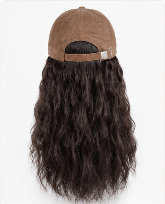 Women's Baseball Cap Wig with Long Wavy Hair