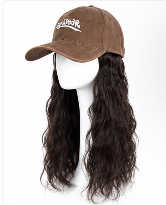Women's Baseball Cap Wig with Long Wavy Hair
