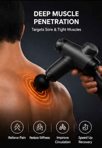 Massage Gun Percussion Massager Deep Tissue Muscle Vibrating Relaxing + 4 Heads