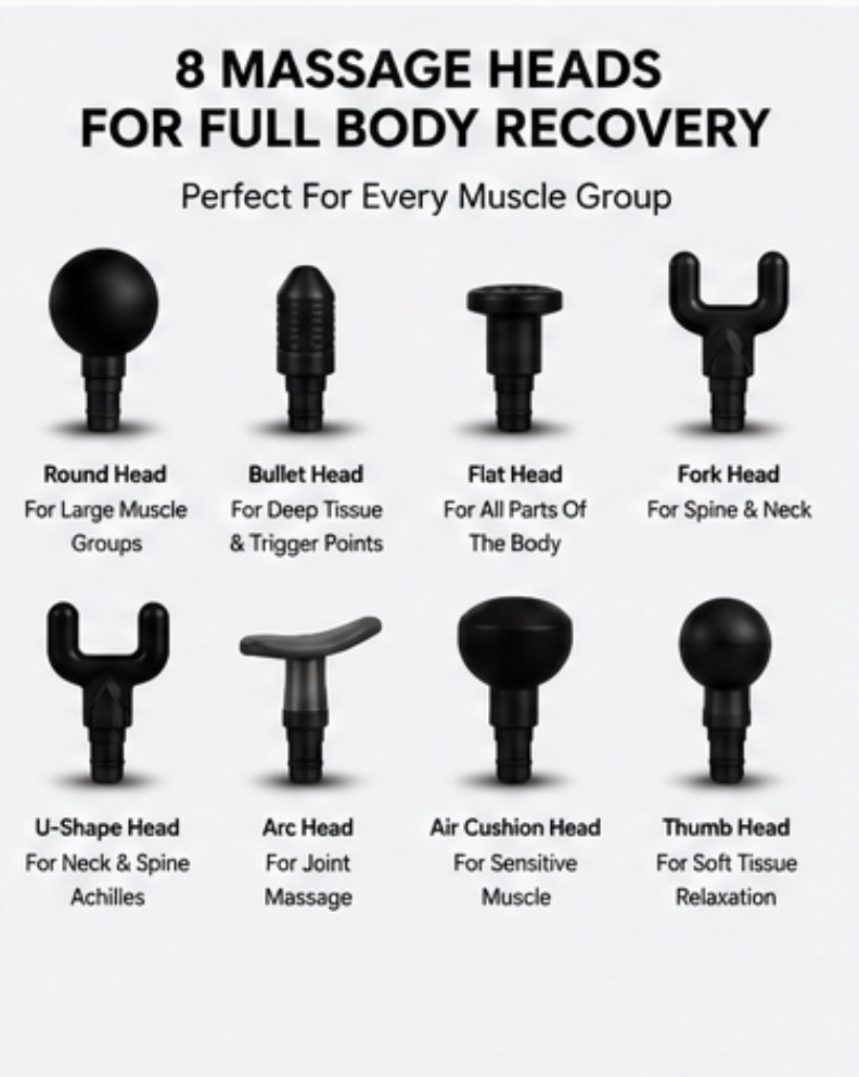 Massage Gun Percussion Massager Deep Tissue Muscle Vibrating Relaxing + 4 Heads
