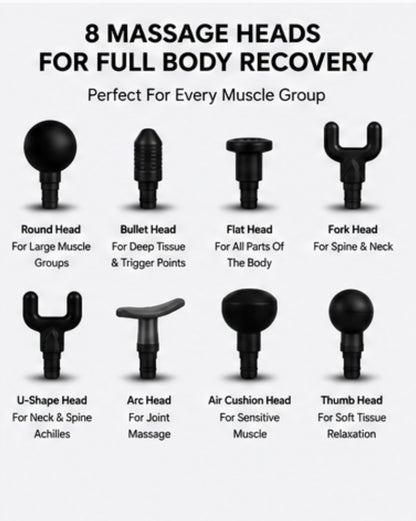 Massage Gun Percussion Massager Deep Tissue Muscle Vibrating Relaxing + 4 Heads