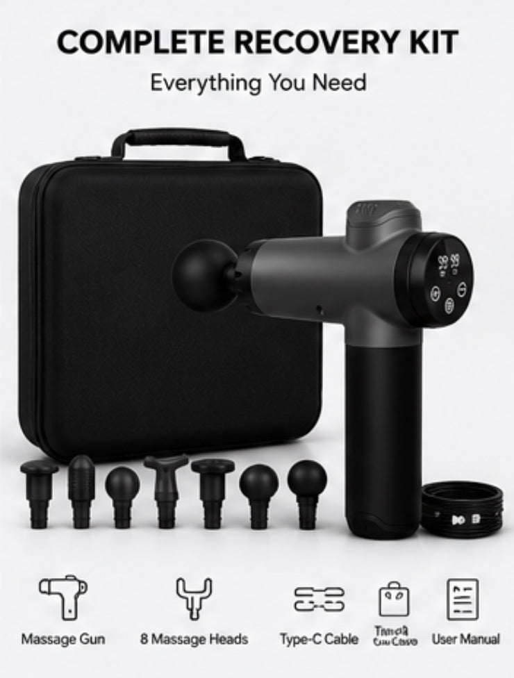 Massage Gun Percussion Massager Deep Tissue Muscle Vibrating Relaxing + 4 Heads