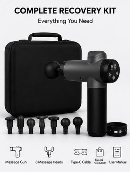 Massage Gun Percussion Massager Deep Tissue Muscle Vibrating Relaxing + 4 Heads