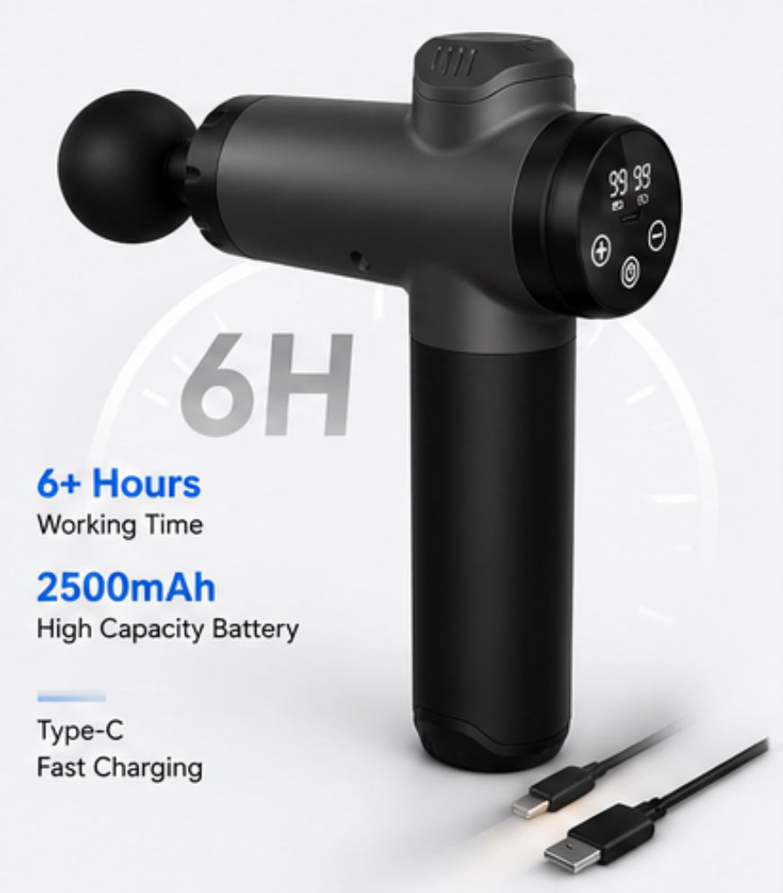 Massage Gun Percussion Massager Deep Tissue Muscle Vibrating Relaxing + 4 Heads