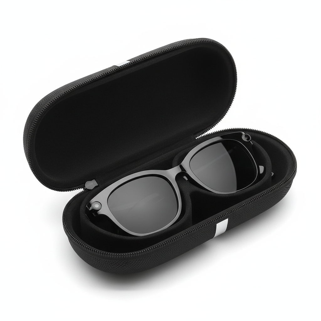 Camera glasses inside protective eyewear case